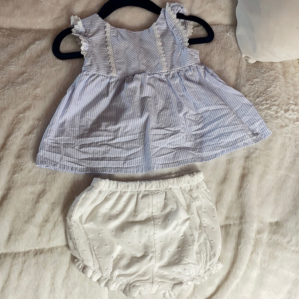 Tabard baby blue and white dress with lace